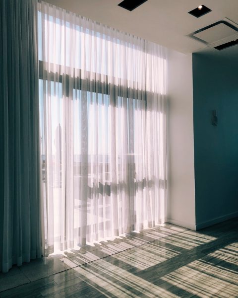 white glass panel curtains